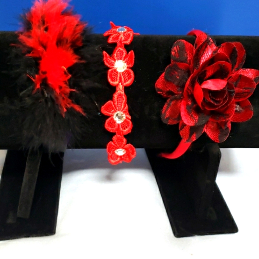 Three red and black youth headbands